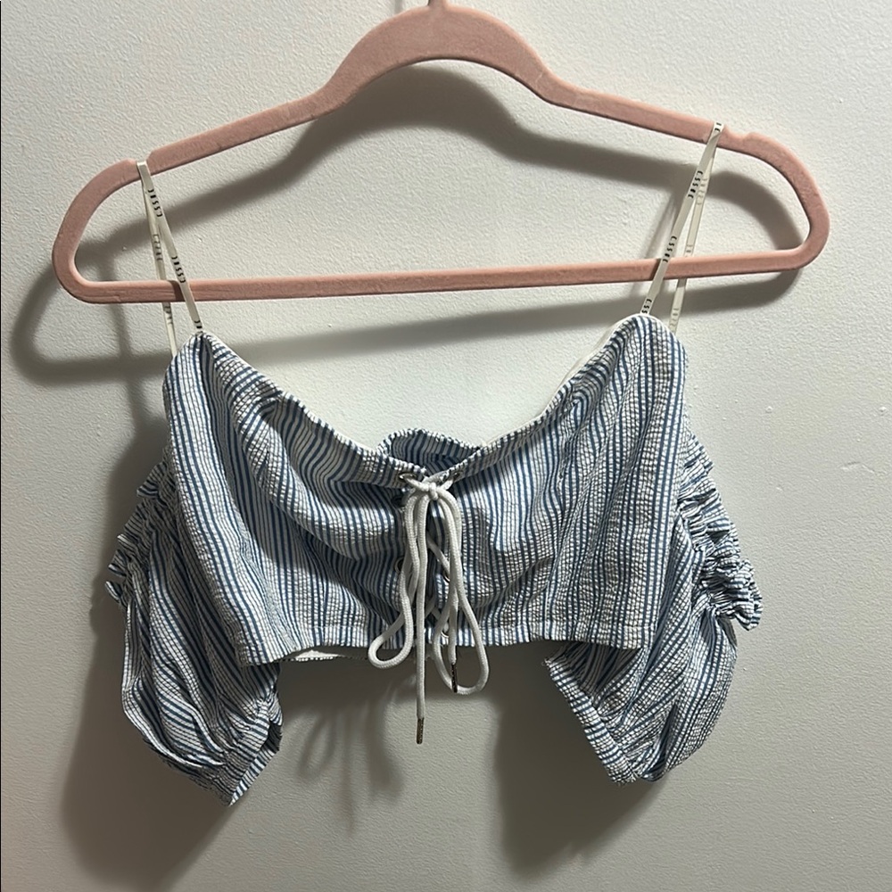 Essue Blue and White Striped Crop Top